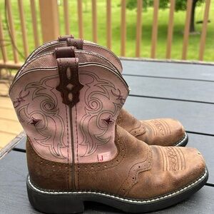 Justin Cowboy Boots Gypsy Girls SZ 1D brown‎ pink leather Cowgirl Country Fair